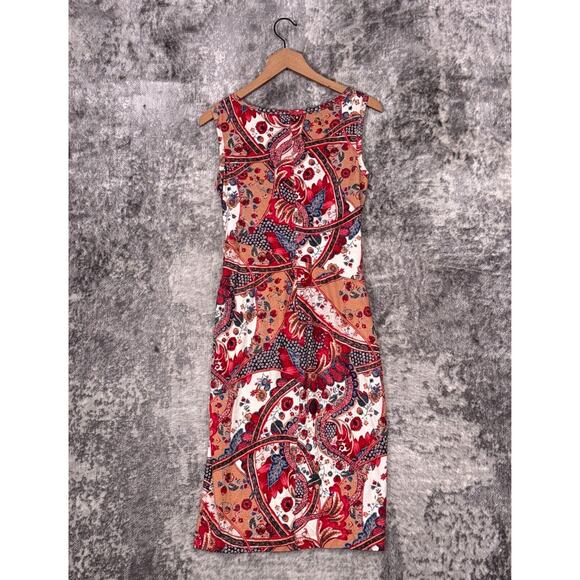 Peruvian Connection Dress XS Womens Floral Paisley Sheath Ruched Viscose Jersey - Picture 3 of 8